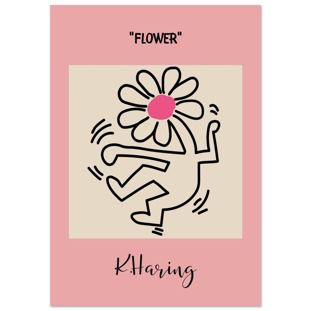 Flower Dance Poster | Pop Art Inspired Modern Wall Art Pop art–inspired poster showing a dancing figure with a flower head on a pink background, titled “Flower.”