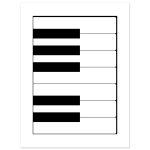 Minimalist black and white piano keys illustration with a modern, abstract design.